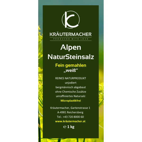 Alpen - NaturSteinsalz 1 Kg FEIN gemahlen